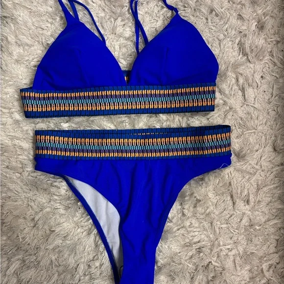 SHEIN Womens Blue and Yellow Swimsuit - Picture 1 of 2